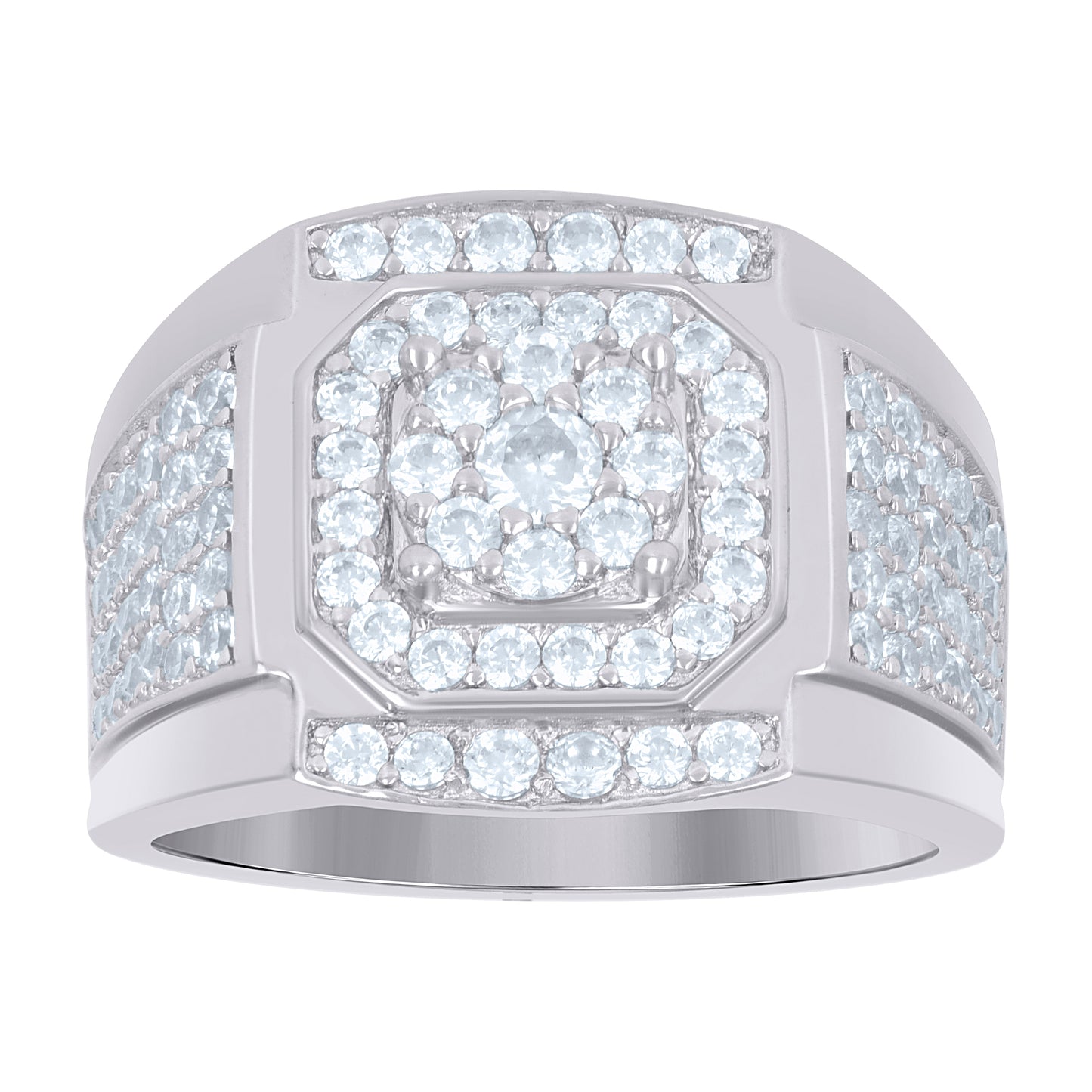 Sterling Silver Mens Cubic Zirconia Square Head Presidential Bridal Anniversary Wedding Engagement Band Ring Sizes 7 To 12
