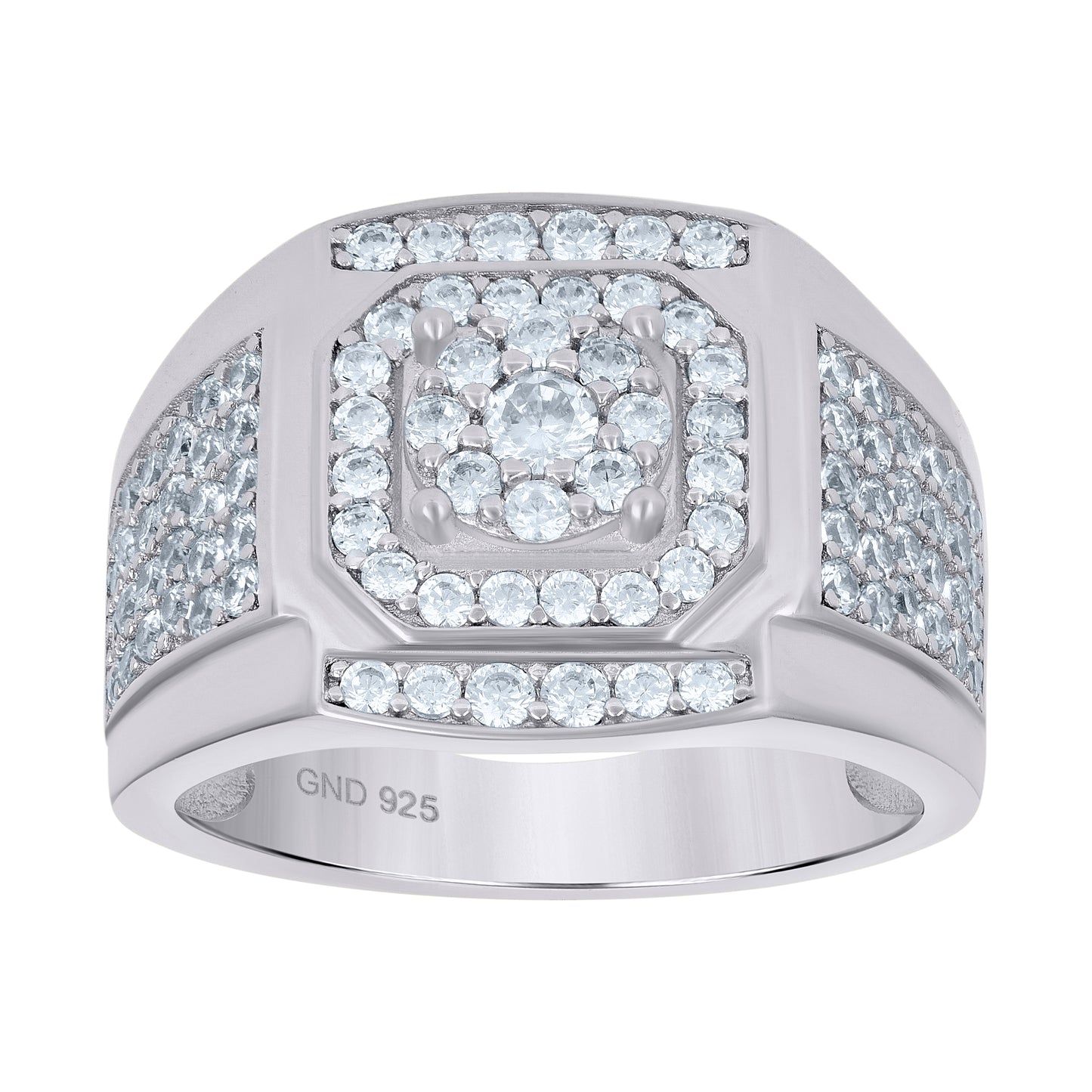 Sterling Silver Mens Cubic Zirconia Square Head Presidential Bridal Anniversary Wedding Engagement Band Ring Sizes 7 To 12