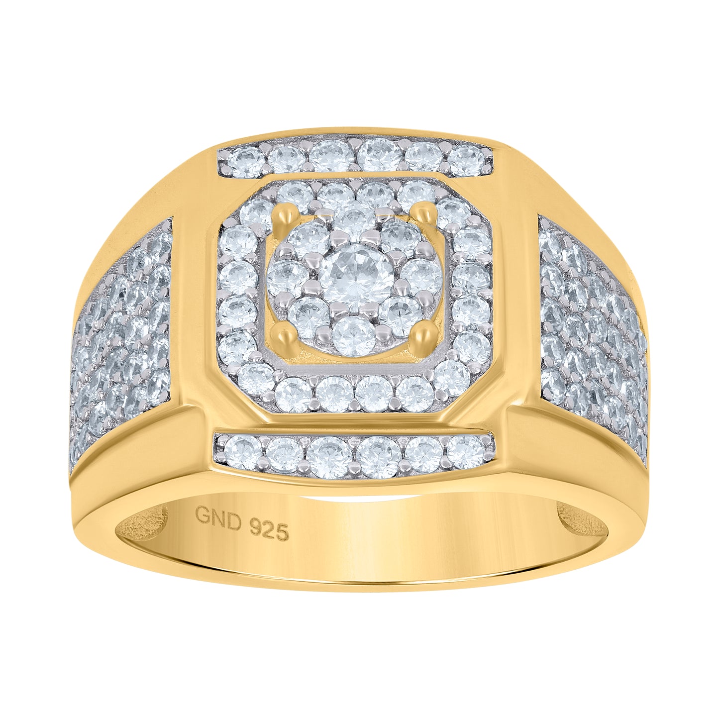 Sterling Silver Yellow-Tone Mens Cubic Zirconia Square Head Presidential Bridal Anniversary Wedding Engagement Band Ring Sizes 7 To 12
