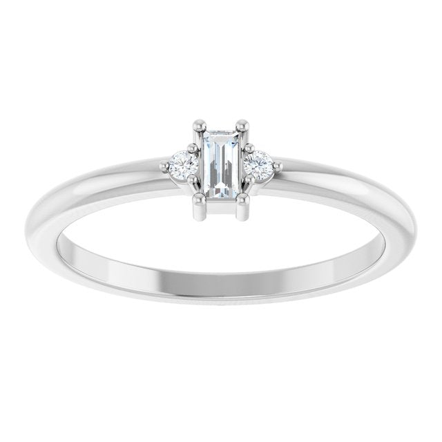 14K White Or Yellow Gold Straight Baguette 3 X 1.75 Mm Polished .08 Ctw Natural Diamond Stackable Ring, Size 7