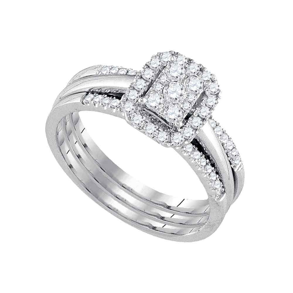 14K White Gold Diamond Cluster Amour Bridal Wedding Ring Band Set 1/2 Cttw, Womens Size: 5-10