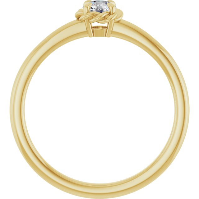 14K Yellow Gold Round 3.9 Mm Polished 1/5 Ct Natural Diamond Claw-Prong Solitaire Rope Ring, Size 7