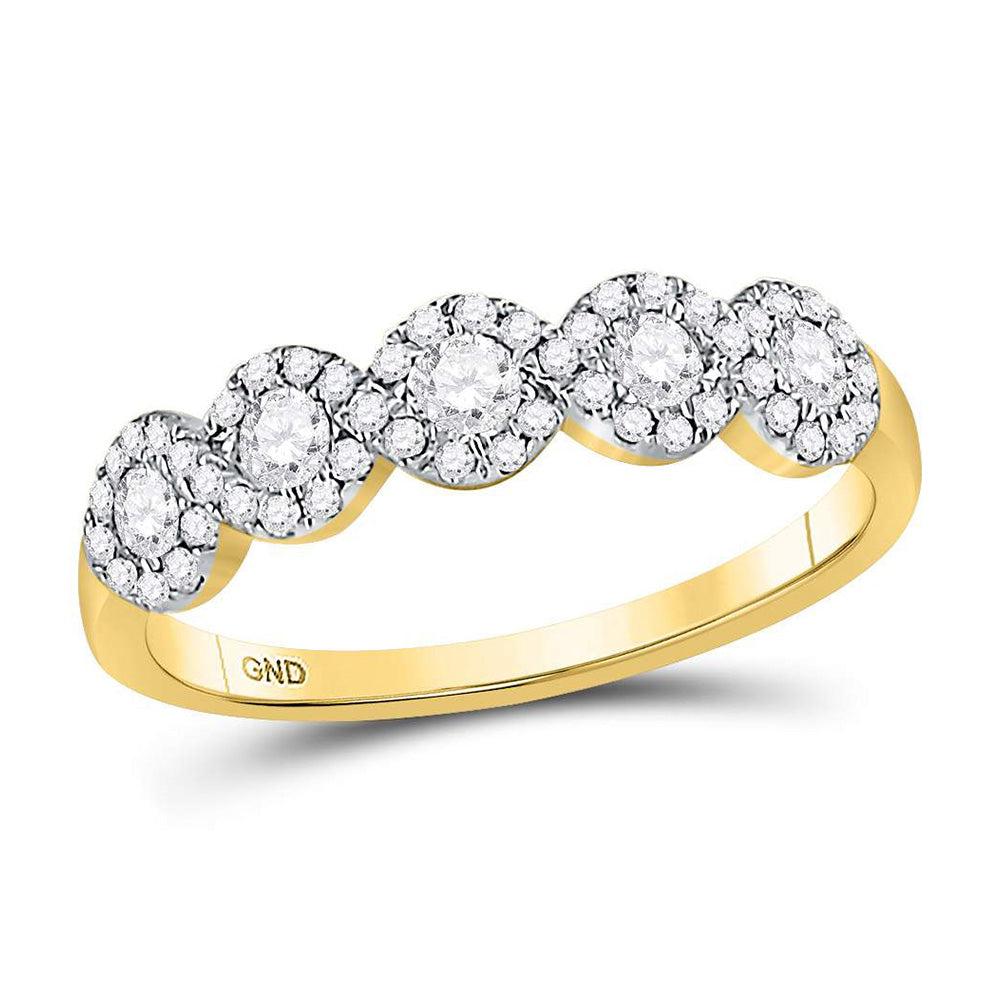 14K Yellow Gold Womens Round Diamond 5-stone Ring 1/2 Cttw, Womens Size: 5-10