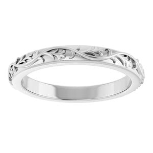 14K White Gold Patterned Band Size 7