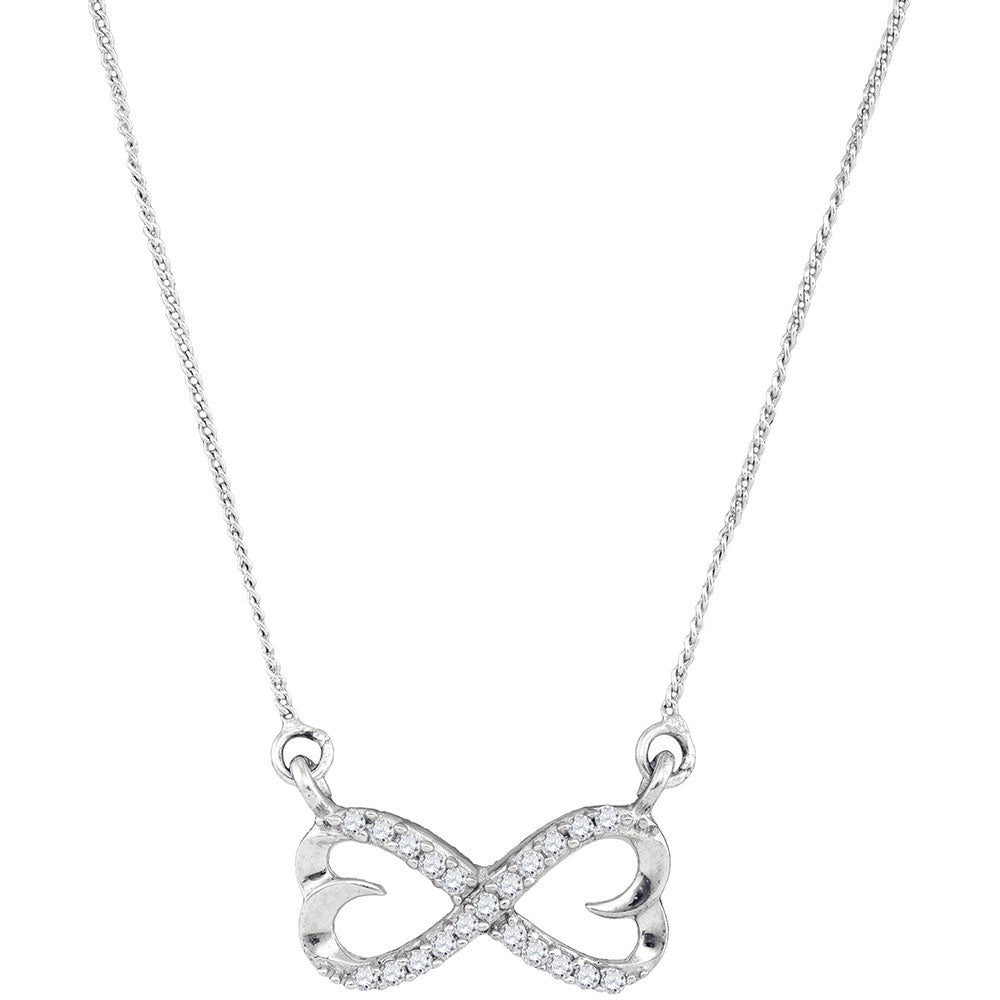 Sterling Silver Womens Round Diamond Infinity Double Heart Pendant Necklace 1/5 Cttw, Length: 17.99 In, Width: 0.72 In