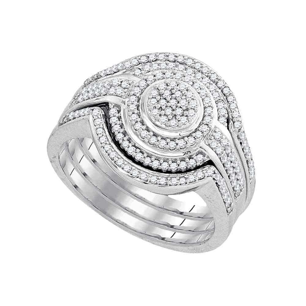 10k White Gold Round Diamond Cluster Bridal Wedding Ring Band Set 1/2 Cttw, Womens Size: 5-10