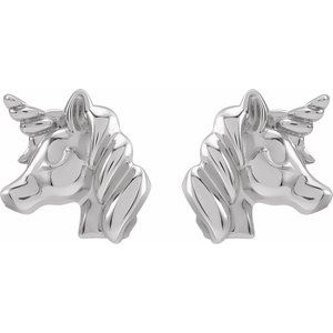 Sterling Silver 7.24 X 6.74 Mm Pair Friction Backs Included Polished Unicorn Earrings
