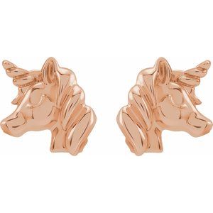 14K Rose Gold 7.24 X 6.74 Mm Pair Friction Backs Included Polished Unicorn Earrings