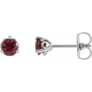 Sterling Silver Round 5 Mm Natural Rhodolite Garnet 3-Prong Cocktail-Style Earrings