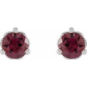 Sterling Silver Round 5 Mm Natural Rhodolite Garnet 3-Prong Cocktail-Style Earrings