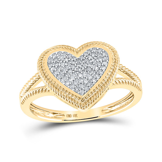 10K Yellow Gold Womens Round Diamond Rope Heart Cluster Ring 1/6 Cttw, Womens Size: 5-10
