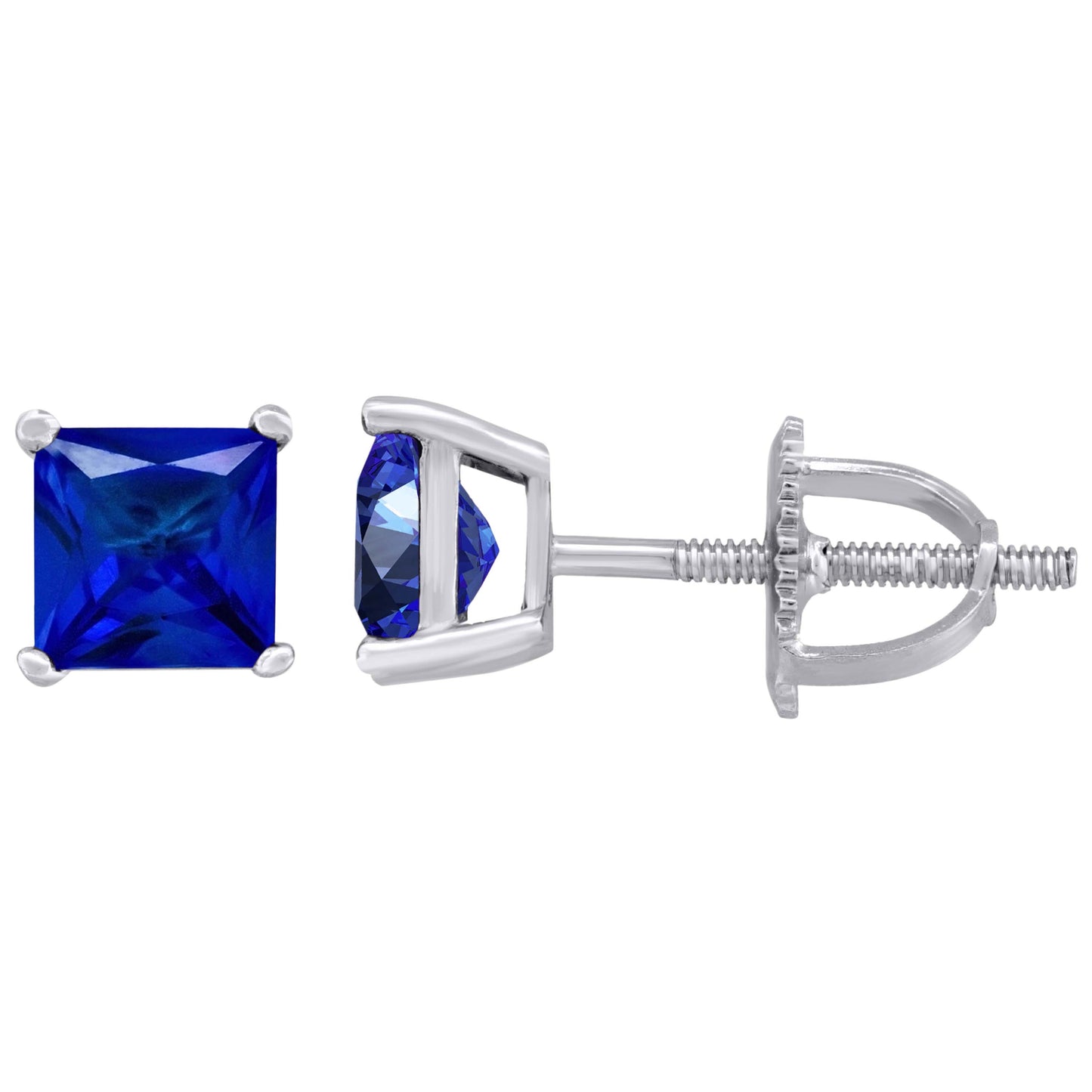 Sterling Silver Womens Princess Cut Cubic Zirconia 5mm Square Classic Studs Earrings