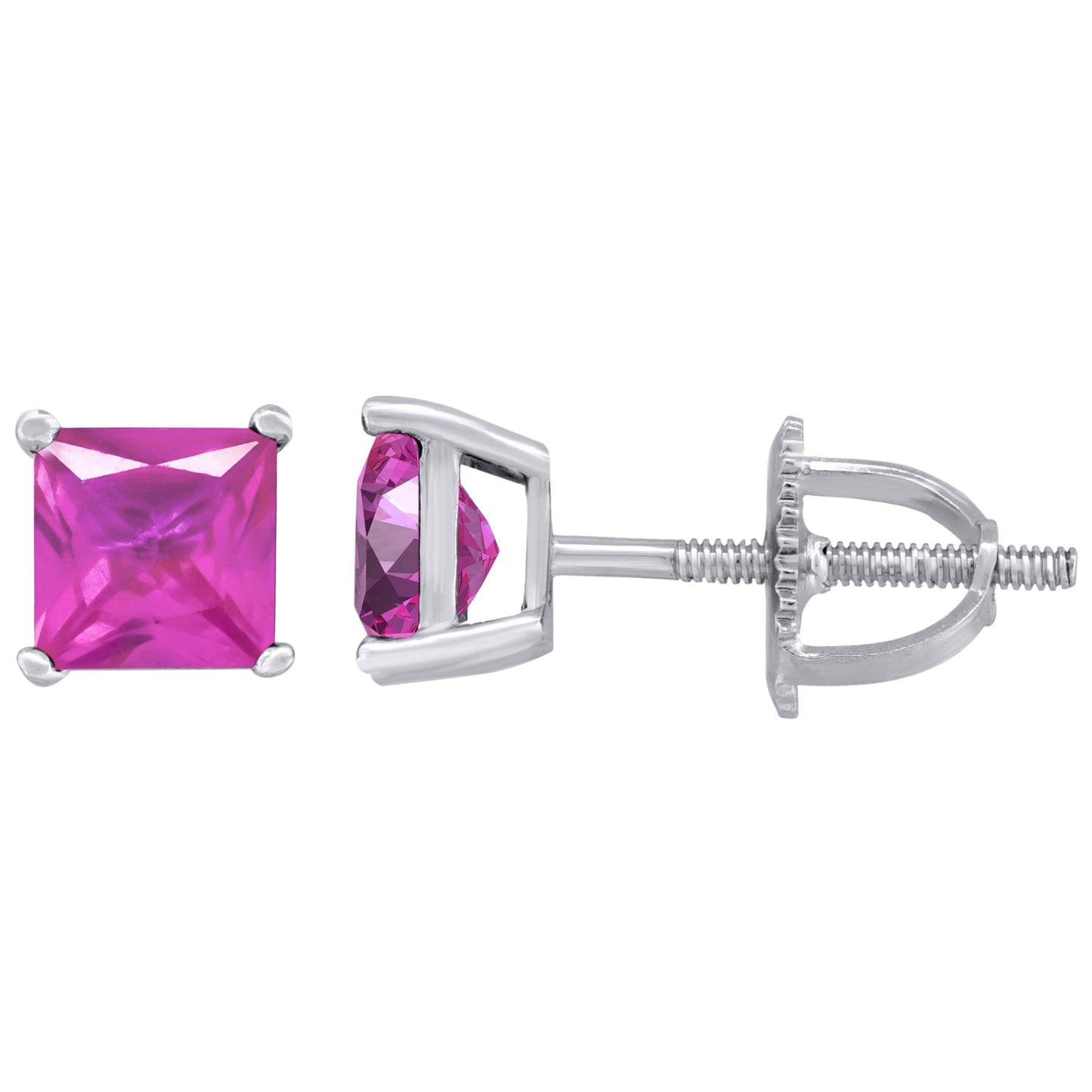 Sterling Silver Womens Princess Cut Cubic Zirconia 5mm Square Classic Studs Earrings