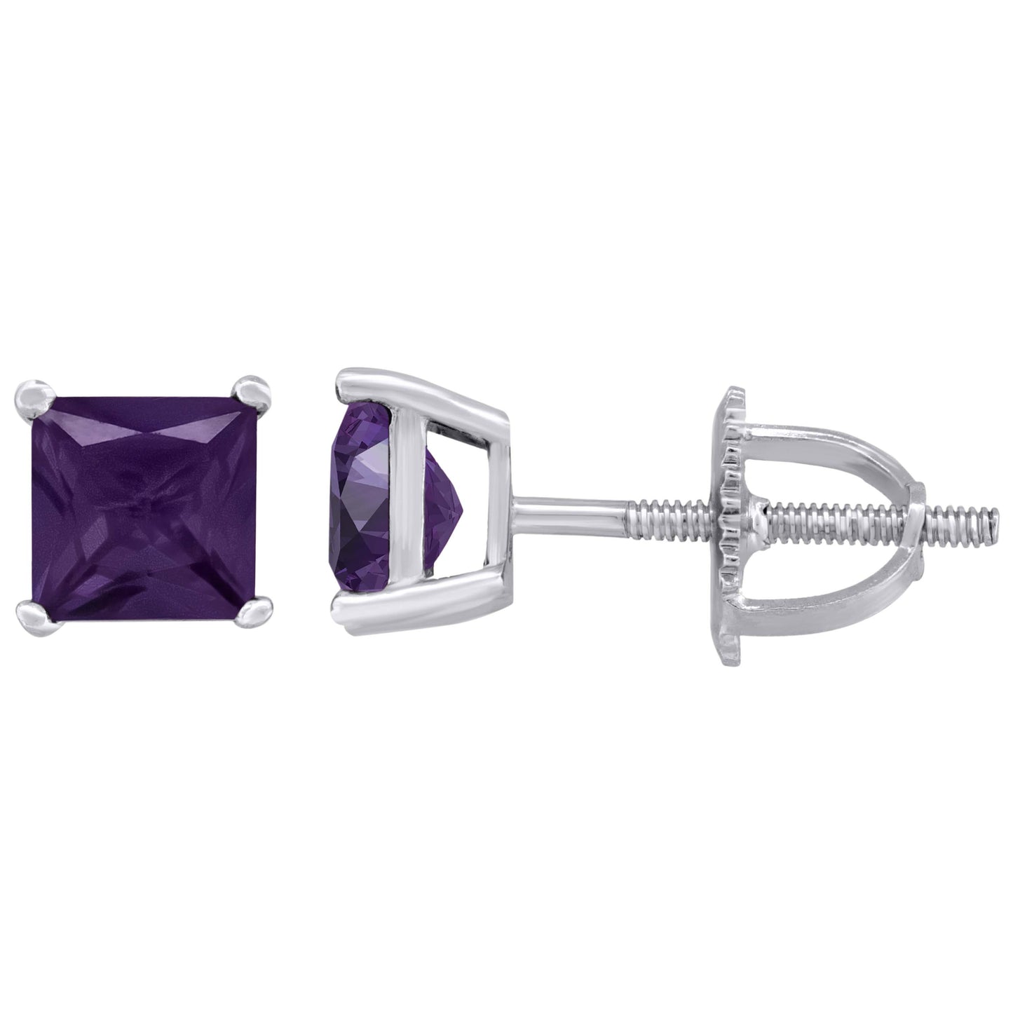 Sterling Silver Womens Princess Cut Cubic Zirconia 5mm Square Classic Studs Earrings