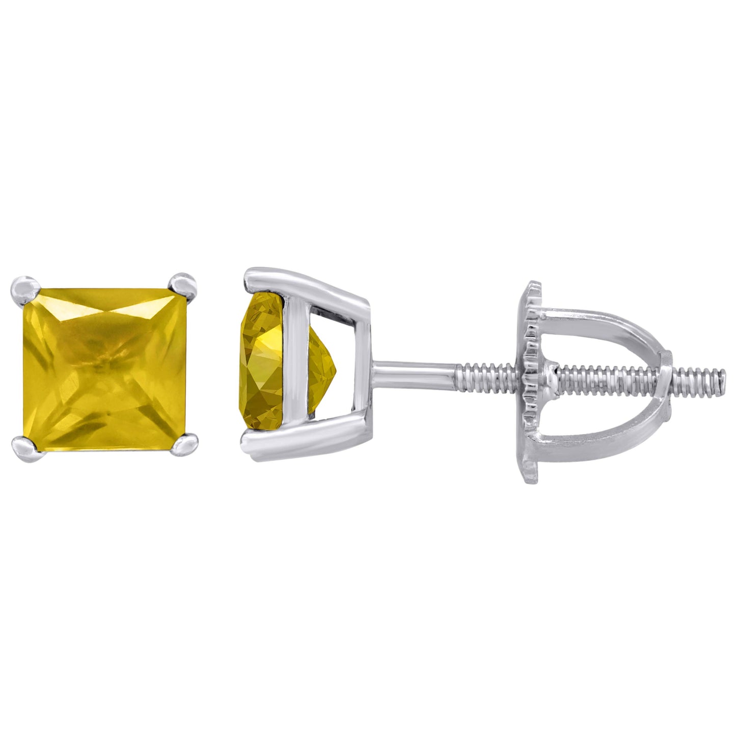Sterling Silver Womens Princess Cut Cubic Zirconia 5mm Square Classic Studs Earrings
