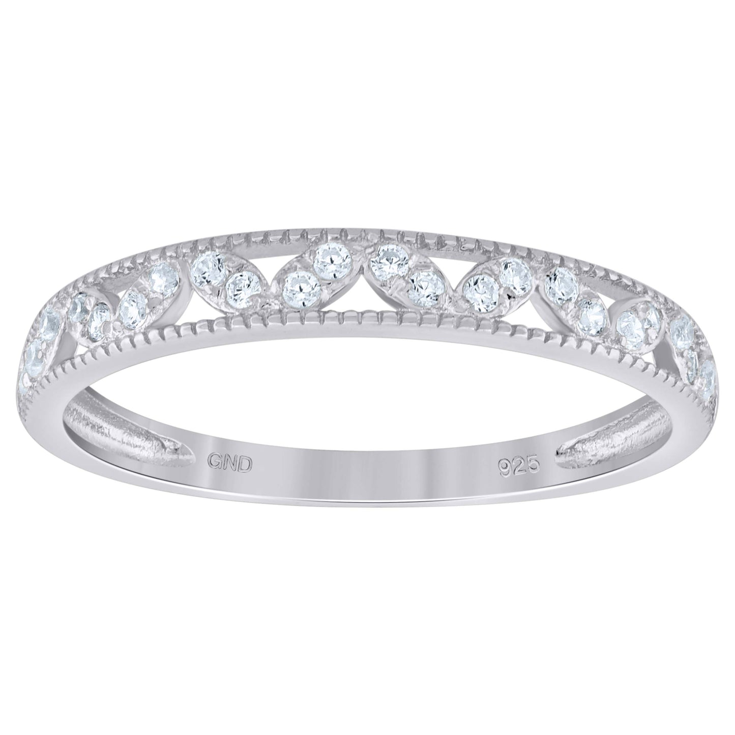 Sterling Silver Womens Cubic Zirconia Semi Eternity Stackable Bridal Anniversary Engagement Wedding Band Ring