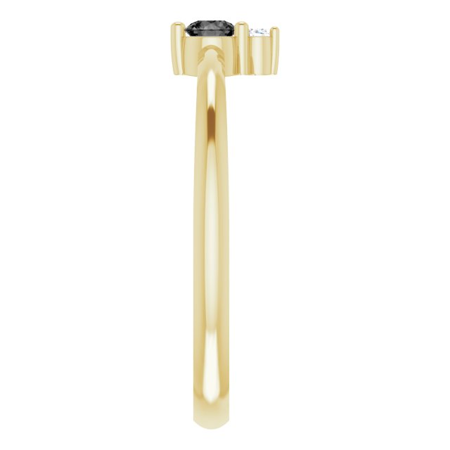 14K Yellow Gold Round 3 Mm Polished Natural Onyx And .015 Ct Natural Diamond Ring, Size 7