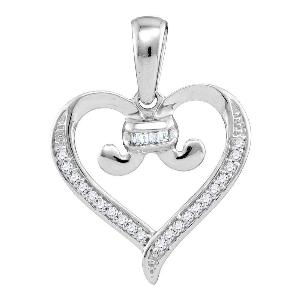 10K White Gold Womens Diamond Bound Tied Heart Pendant 1/12 Cttw