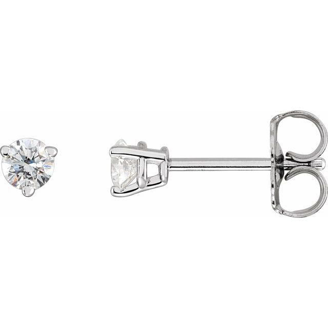 14K White Gold Round Pair 3.2Mm I1, G-H Friction 3-Prong Polished 1/4 Ctw Natural Diamond Earrings
