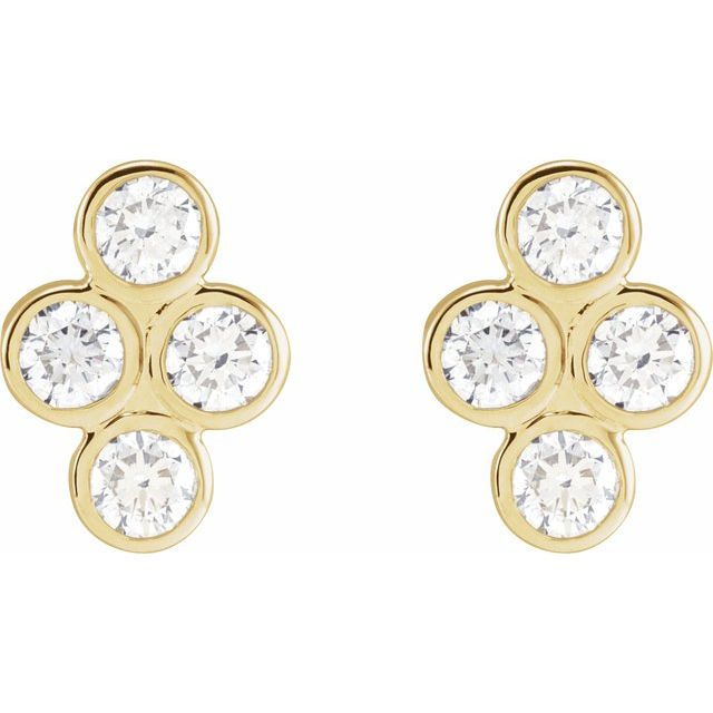 14K Yellow Gold 3 Mm Round Friction Back Polished 3/4 Ctw Natural Diamond Bezel-Set Cluster Earrings