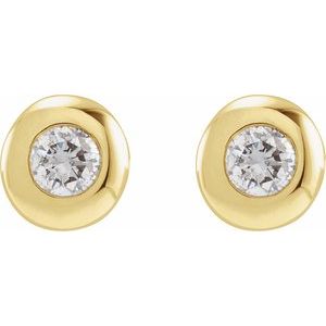 14K Yellow Gold Round 5.2 Mm 1 Ctw Natural Diamond Domed Bezel-Set Solitaire Earrings
