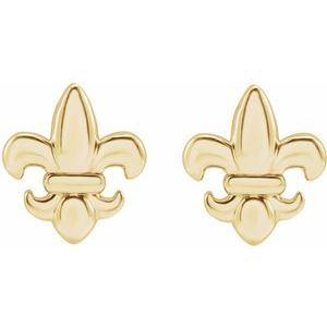 14K Yellow Gold 8.25 X 7.3 Mm Pair Friction Backs Included Polished Metal Fleur De Lis Earrings