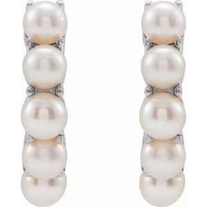 14K White Gold Pair 3.5 Mm Cultured White Freshwater Pearl Hoop Earrings, Length: 13.98 Mm, Thickness: 3.3 Mm