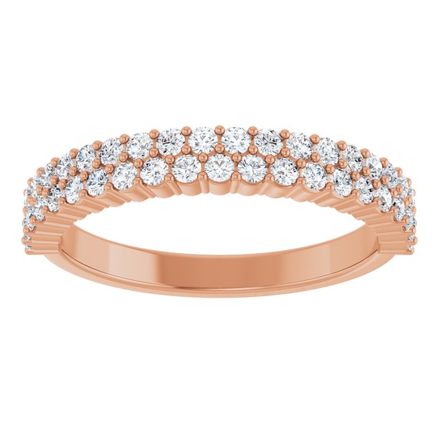 14K Rose Gold Round 1.5 Mm Polished 1/2 Ctw Natural Diamond Double Row Anniversary Band, Size 7
