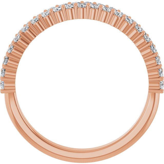 14K Rose Gold Round 1.5 Mm Polished 1/2 Ctw Natural Diamond Double Row Anniversary Band, Size 7