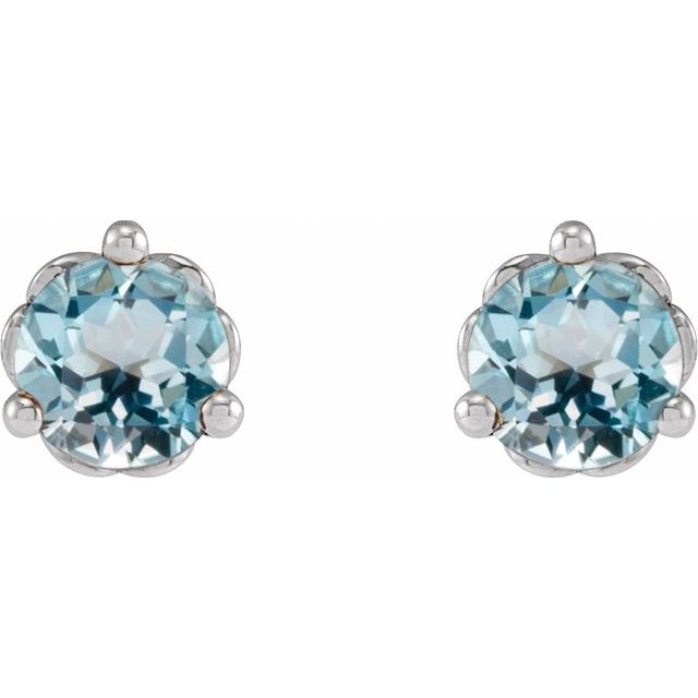 Sterling Silver 4 Mm Round Friction Back Polished Natural Sky Blue Topaz 3-Prong Cocktail-Style Earrings