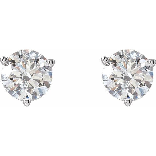 14K White Gold Round Pair 5Mm I1, G-H Friction 3-Prong Polished 1 Ctw Natural Diamond Earrings