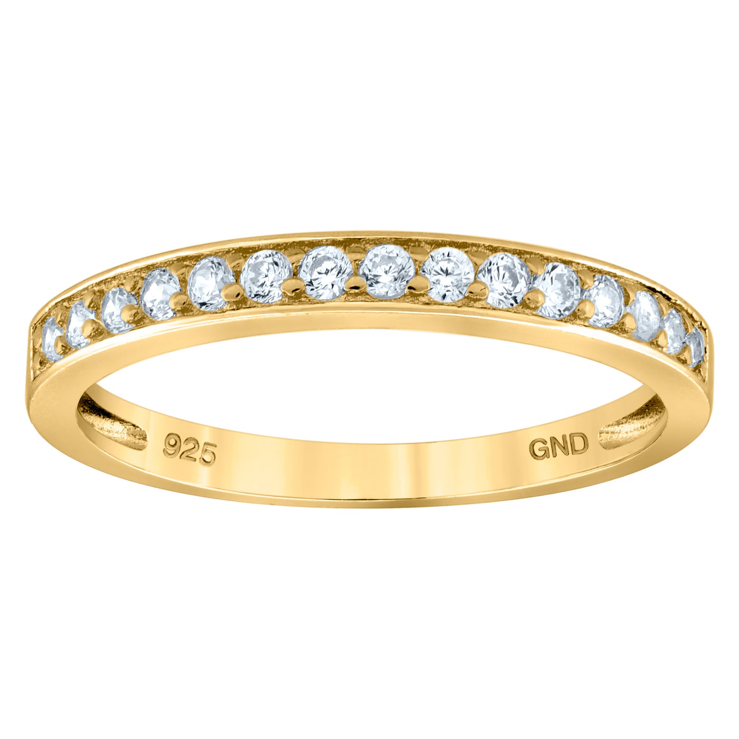 Sterling Silver Yellow-Tone Womens Cubic Zirconia Semi Eternity Stackable Bridal Anniversary Engagement Wedding Band Ring