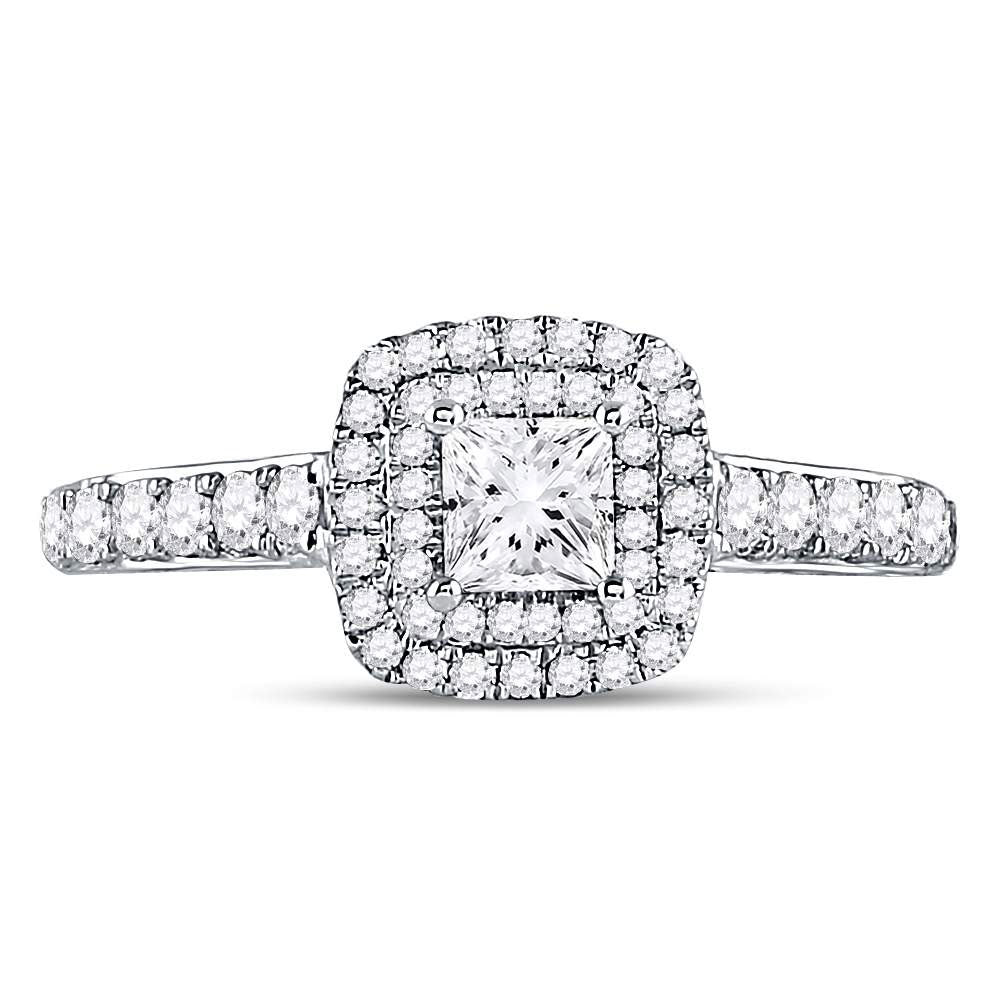 14K White Gold Round Diamond Halo Bridal Wedding Engagement Ring 1 Cttw, Womens Size: 5-10