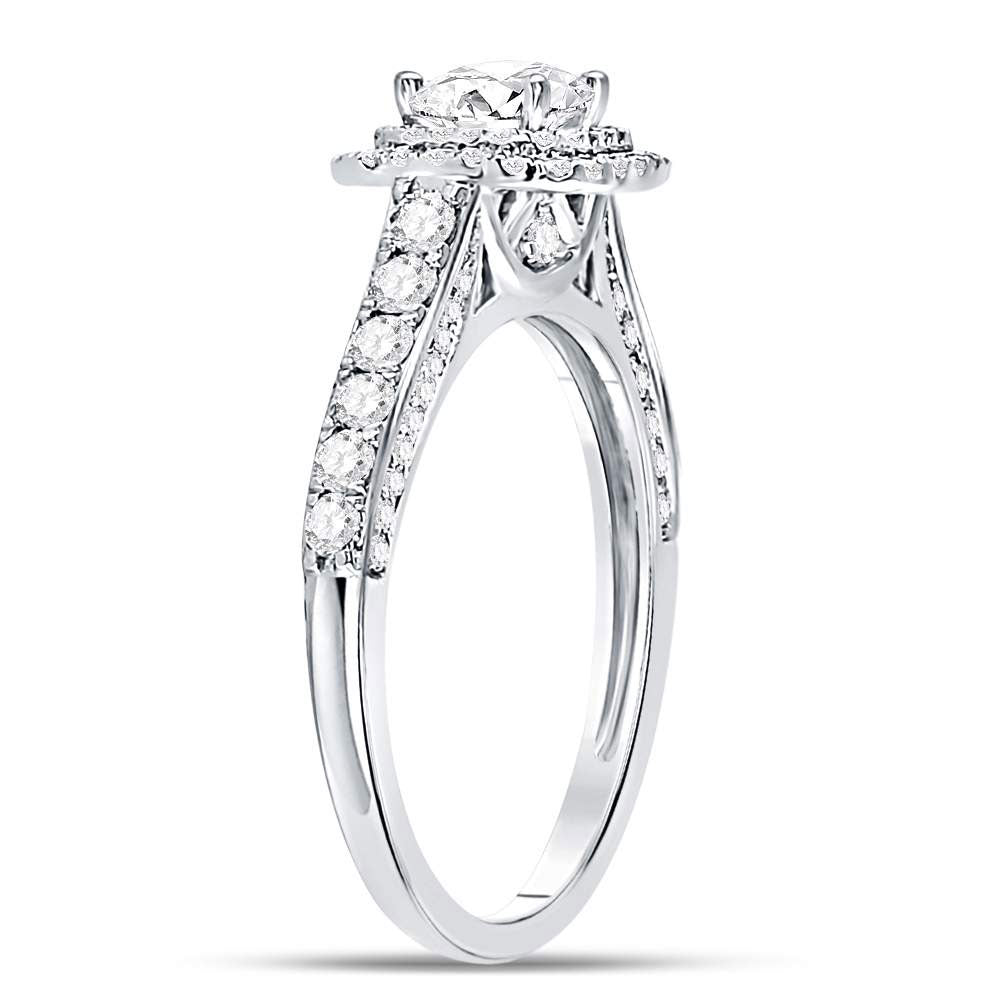 14K White Gold Round Diamond Halo Bridal Wedding Engagement Ring 1 Cttw, Womens Size: 5-10