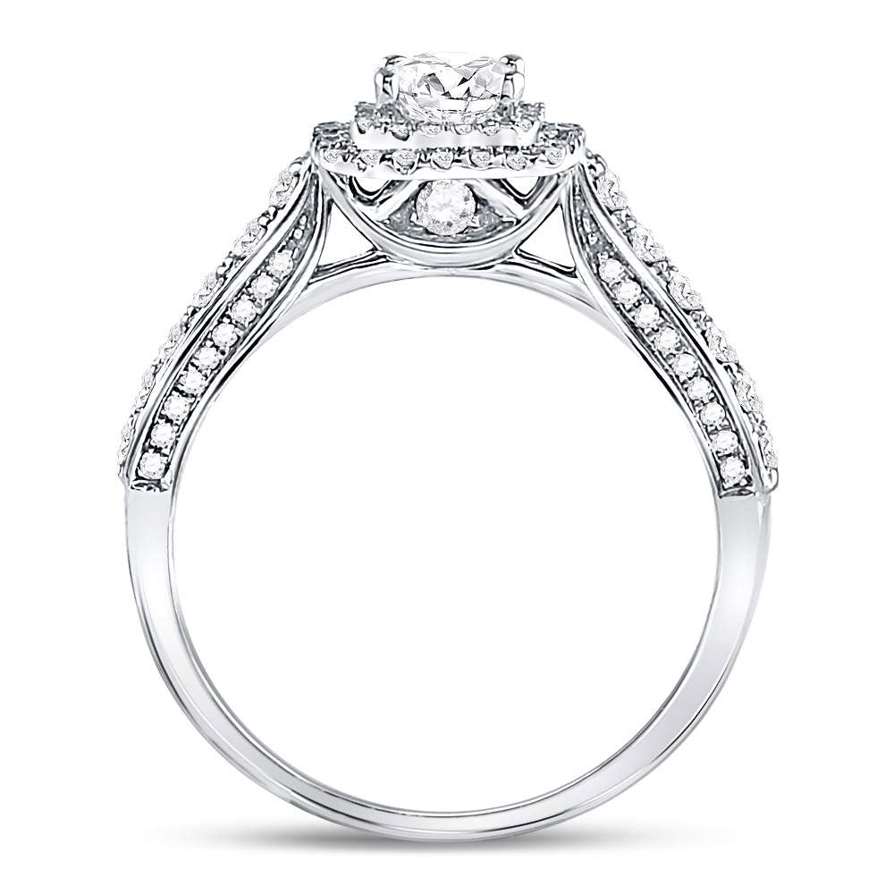 14K White Gold Round Diamond Halo Bridal Wedding Engagement Ring 1 Cttw, Womens Size: 5-10