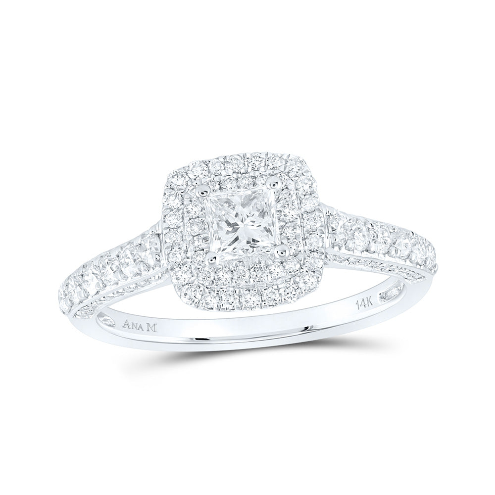 14K White Gold Round Diamond Halo Bridal Wedding Engagement Ring 1 Cttw, Womens Size: 5-10