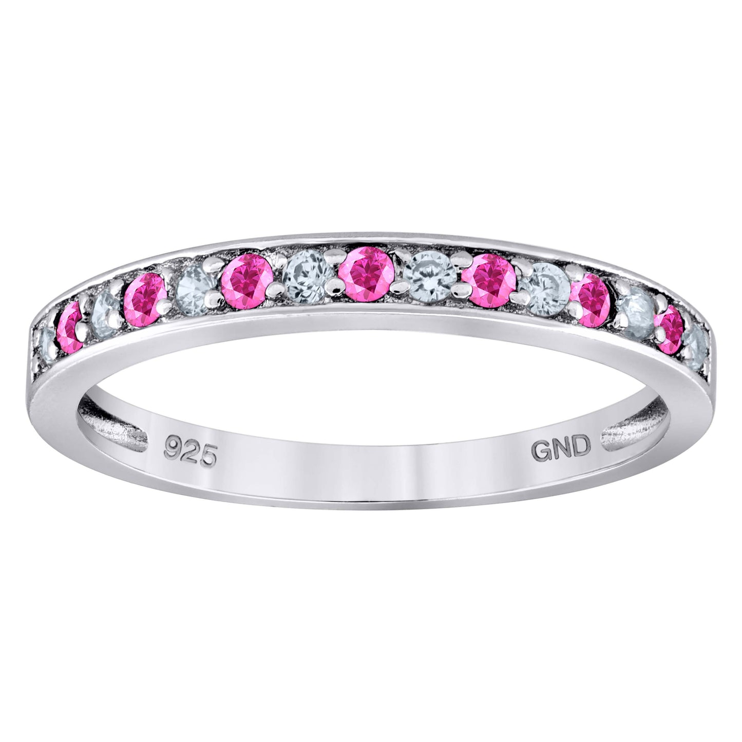 Sterling Silver Womens White Pink Cubic Zirconia Semi Eternity Stackable Bridal Anniversary Engagement Wedding Band Ring