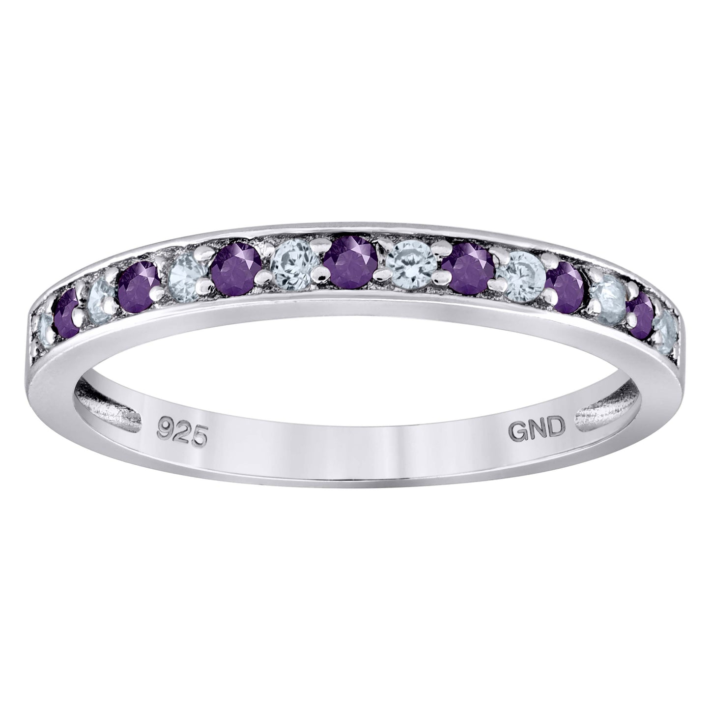 Sterling Silver Womens White Purple Cubic Zirconia Semi Eternity Stackable Bridal Anniversary Engagement Wedding Band Ring
