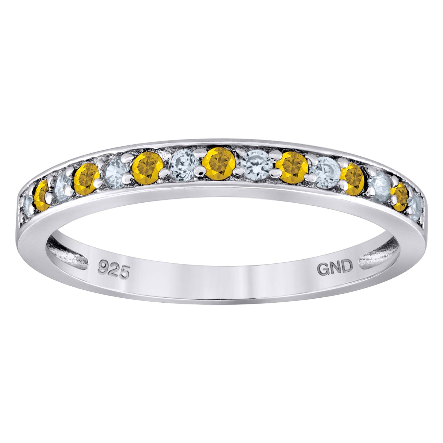 Sterling Silver Womens White Yellow Cubic Zirconia Semi Eternity Stackable Bridal Anniversary Engagement Wedding Band Ring