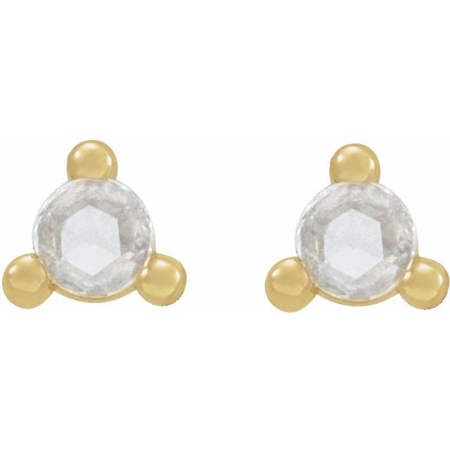 14K Yellow Or White Or Rose Gold Round Friction Backs Polished Natural Diamond Rose-Cut 3-Prong Earrings