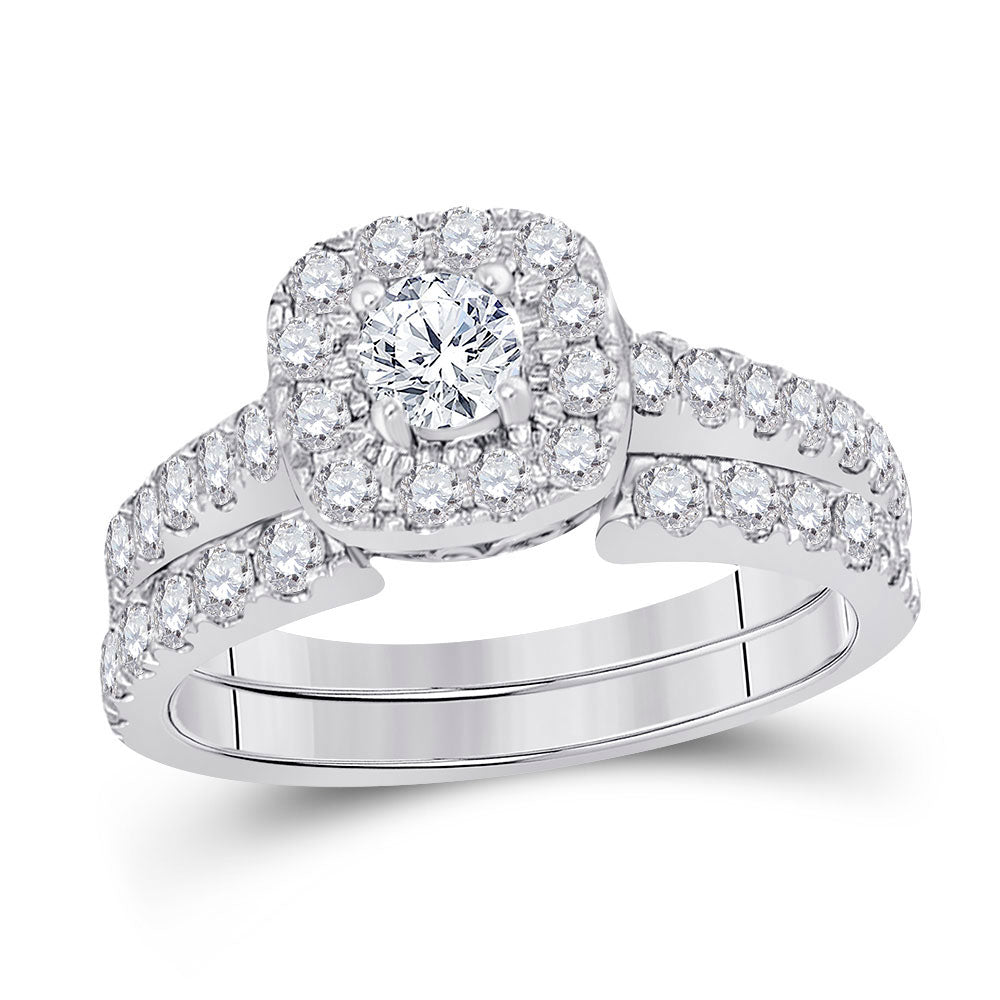 14K White Gold Round Diamond Bridal Wedding Ring Band Set 1-3/8 , Womens Size: 5-10