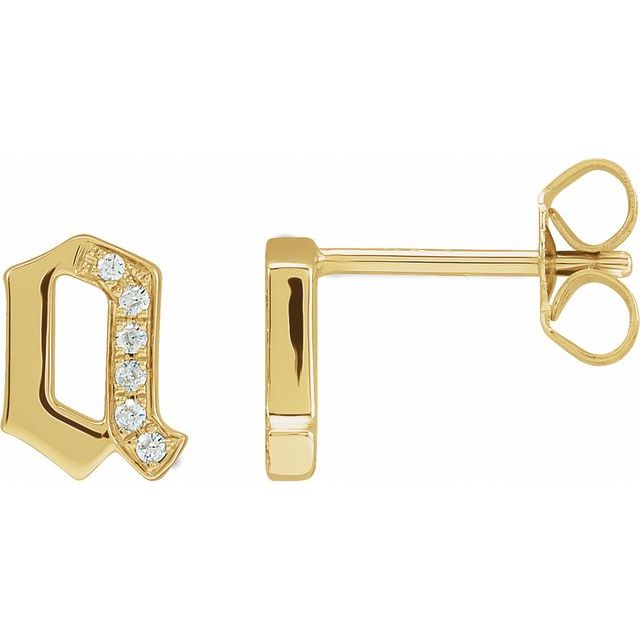 14K Yellow Or White Gold Round I1, H+Friction Back Polished Natural Diamond Gothic Initial Earring