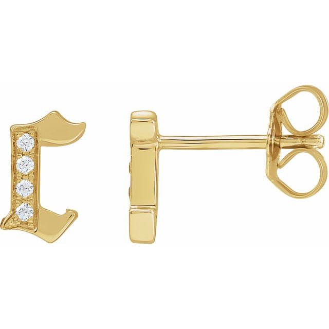14K Yellow Or White Gold Round I1, H+Friction Back Polished Natural Diamond Gothic Initial Earring