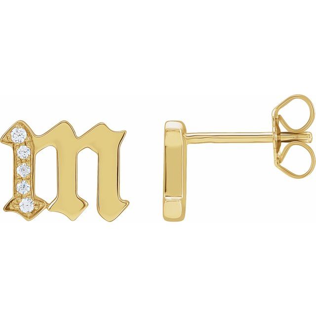 14K Yellow Or White Gold Round I1, H+Friction Back Polished Natural Diamond Gothic Initial Earring