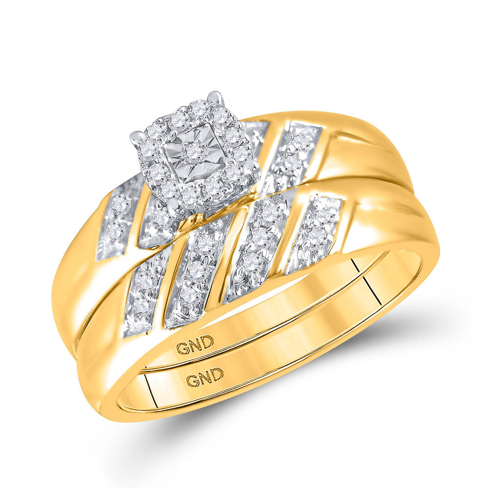 10K Yellow Gold His Hers Round Diamond Solitaire Matching Wedding Set 1/4 Cttw, Womens Size: 5-10, Mens Size: 7-13