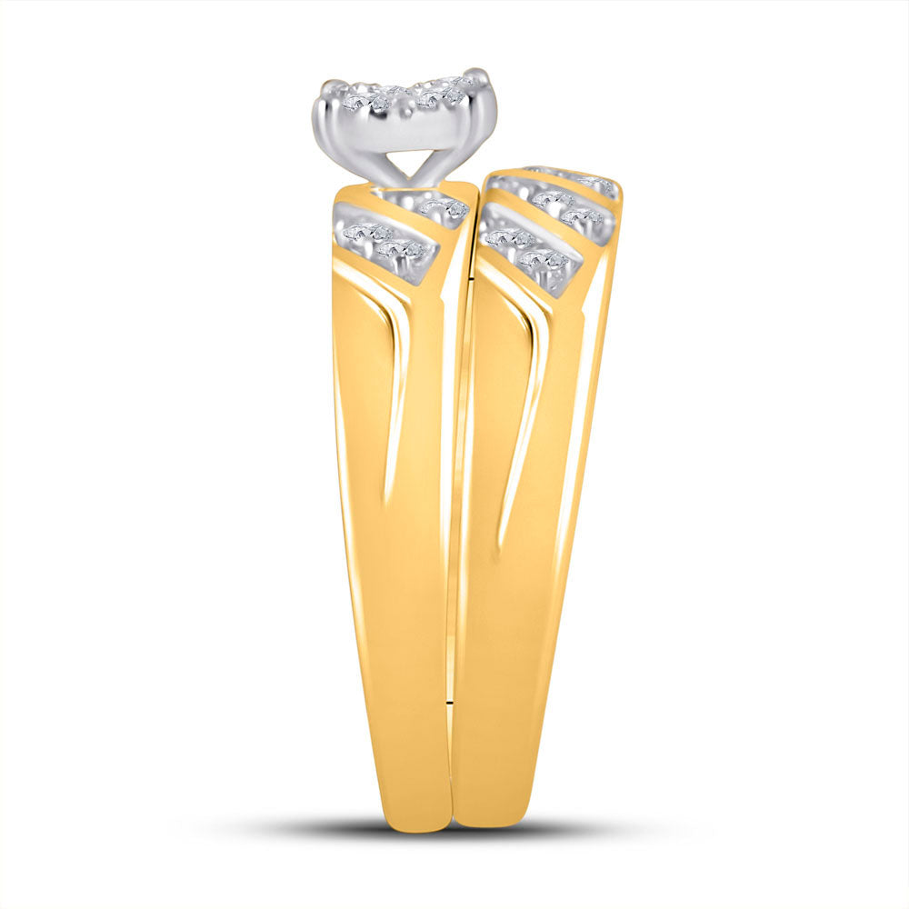 10K Yellow Gold His Hers Round Diamond Solitaire Matching Wedding Set 1/4 Cttw, Womens Size: 5-10, Mens Size: 7-13