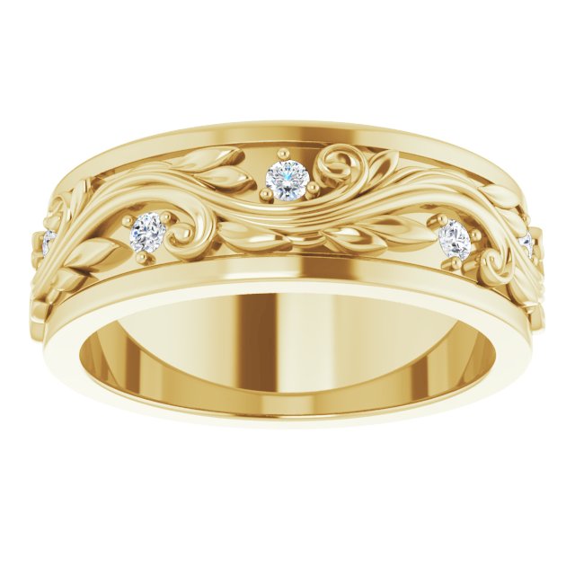 14K Yellow Gold Round 1.8 Mm Si2-Si3, G-H Polished 1/6 Ctw Natural Diamond Band, Size 7.5