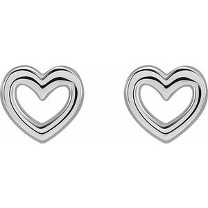 14K White Gold 5.29 X 5 Mm Pair Friction Backs Included Polished Heart Earrings