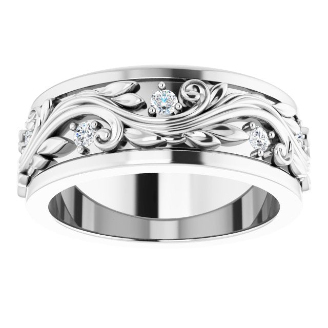 14K White Gold Round 1.8 Mm Si2-Si3, G-H Polished 1/6 Ctw Natural Diamond Band, Size 5