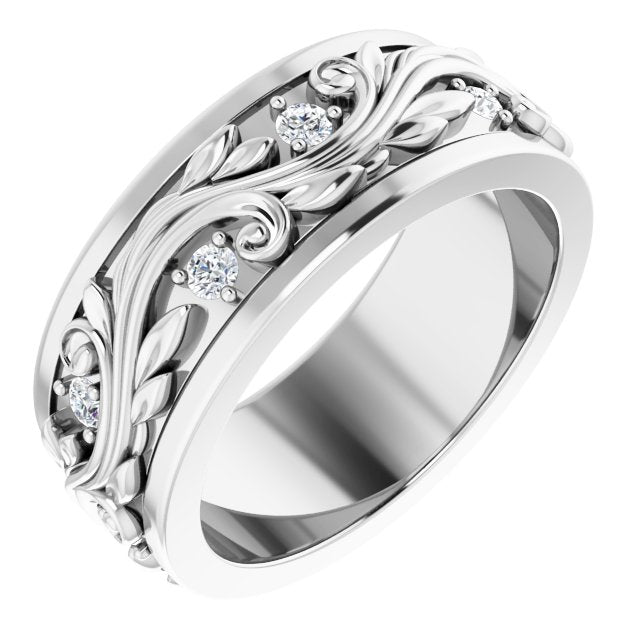 14K White Gold Round 1.8 Mm Si2-Si3, G-H Polished 1/6 Ctw Natural Diamond Band, Size 5